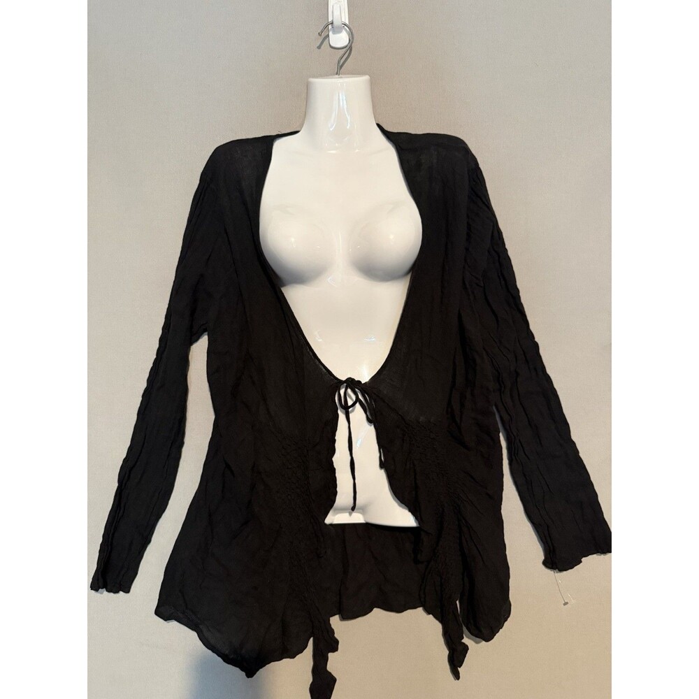 Luna Luz Linen Cardigan Medium M Black Women LagenLook Minimalist Artsy Ruffles